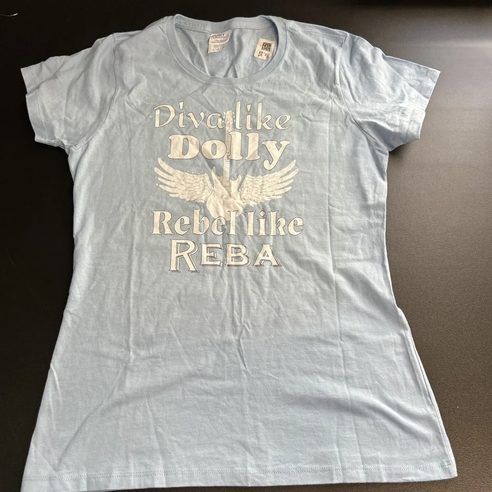 Diva‎ Like Dolly Rebel Like Reba Women's Small T Shirt Country Music Blue Guitar